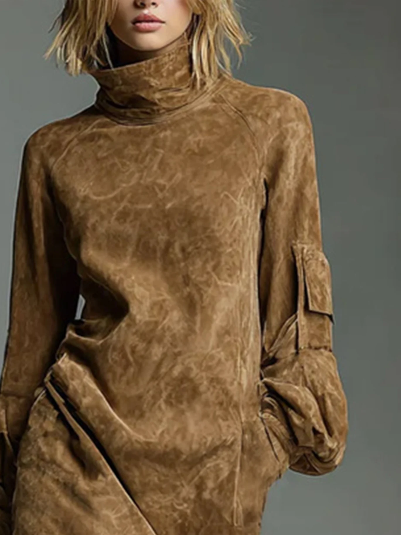 Lässig Unifarben Taschen Midikleid