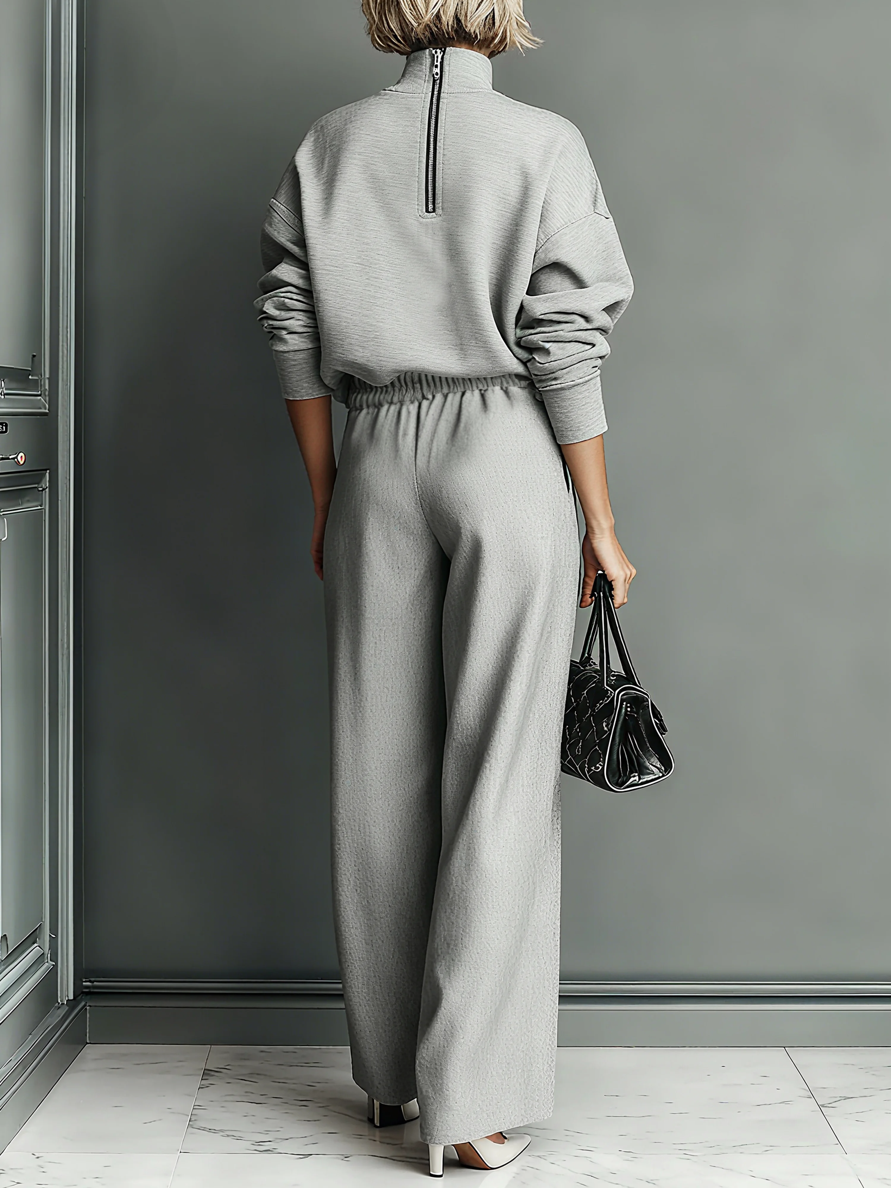 Lässig Unifarben Reißverschluss Stehkragen Sweatshirt