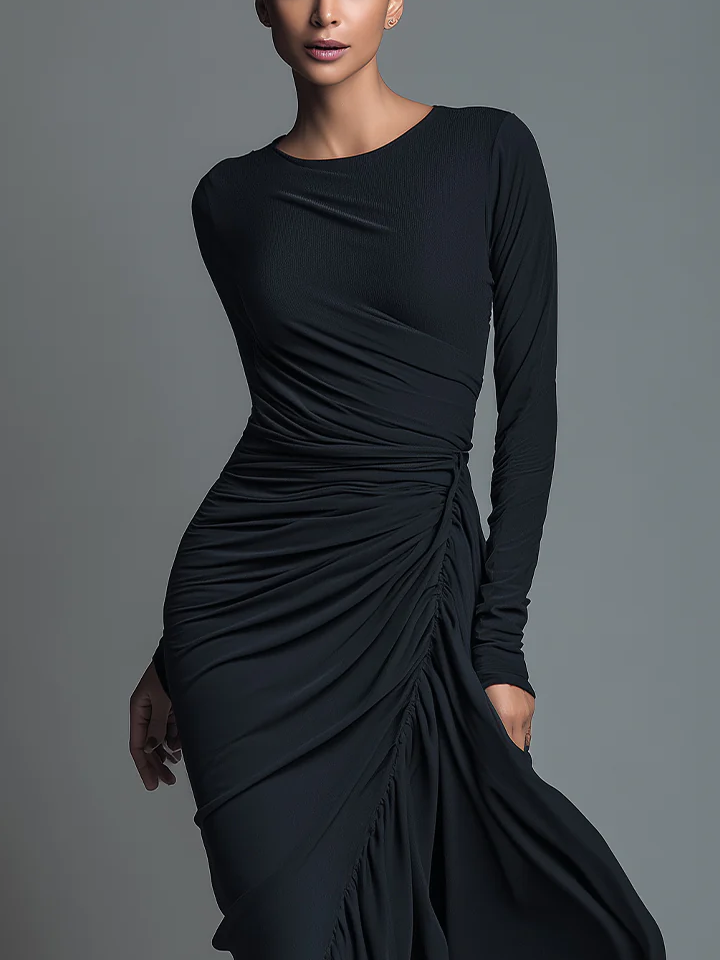 Urban Unifarben Print Rundhals Maxikleid