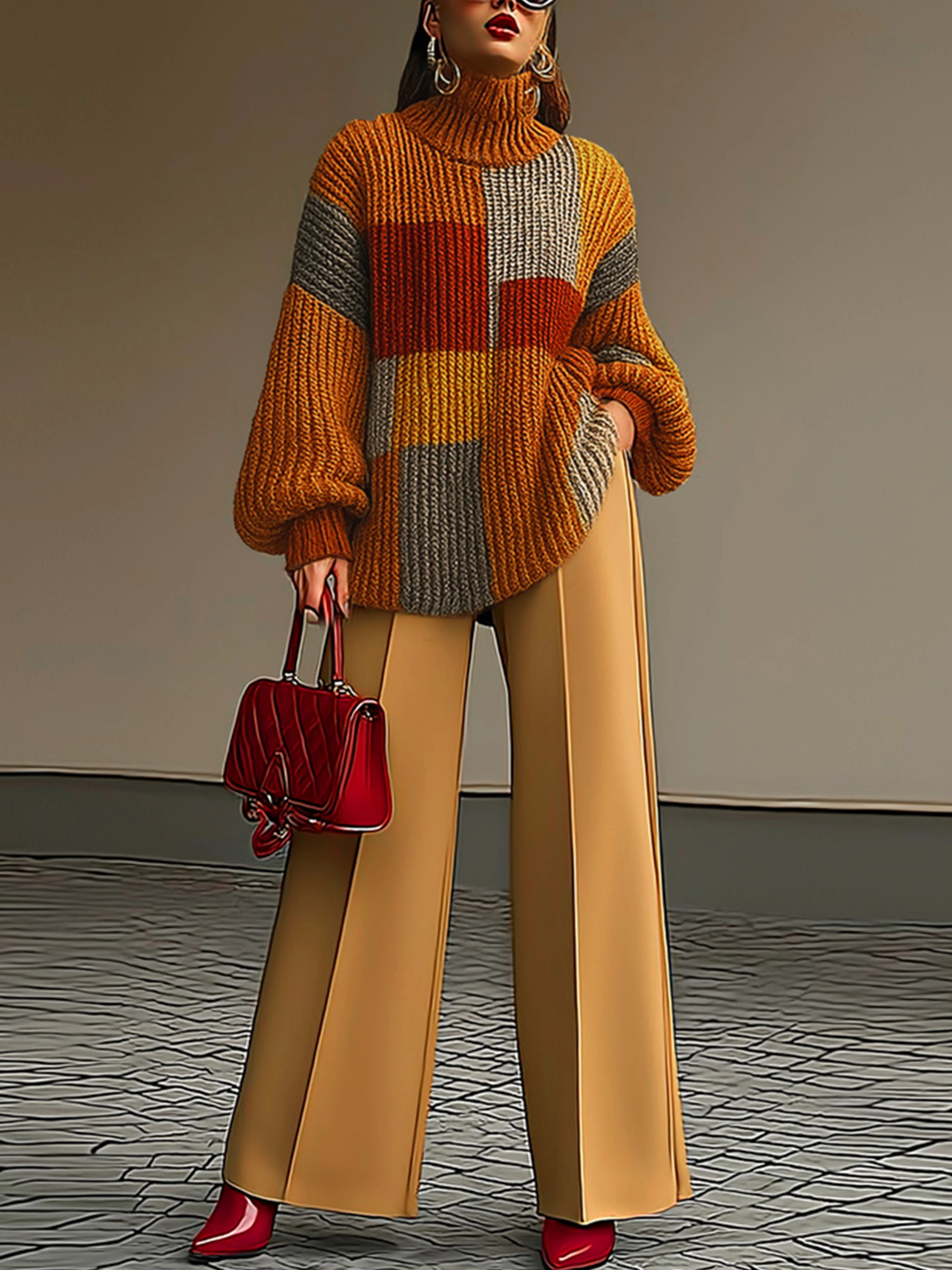 Urban Kariert Rollkragen Pullover