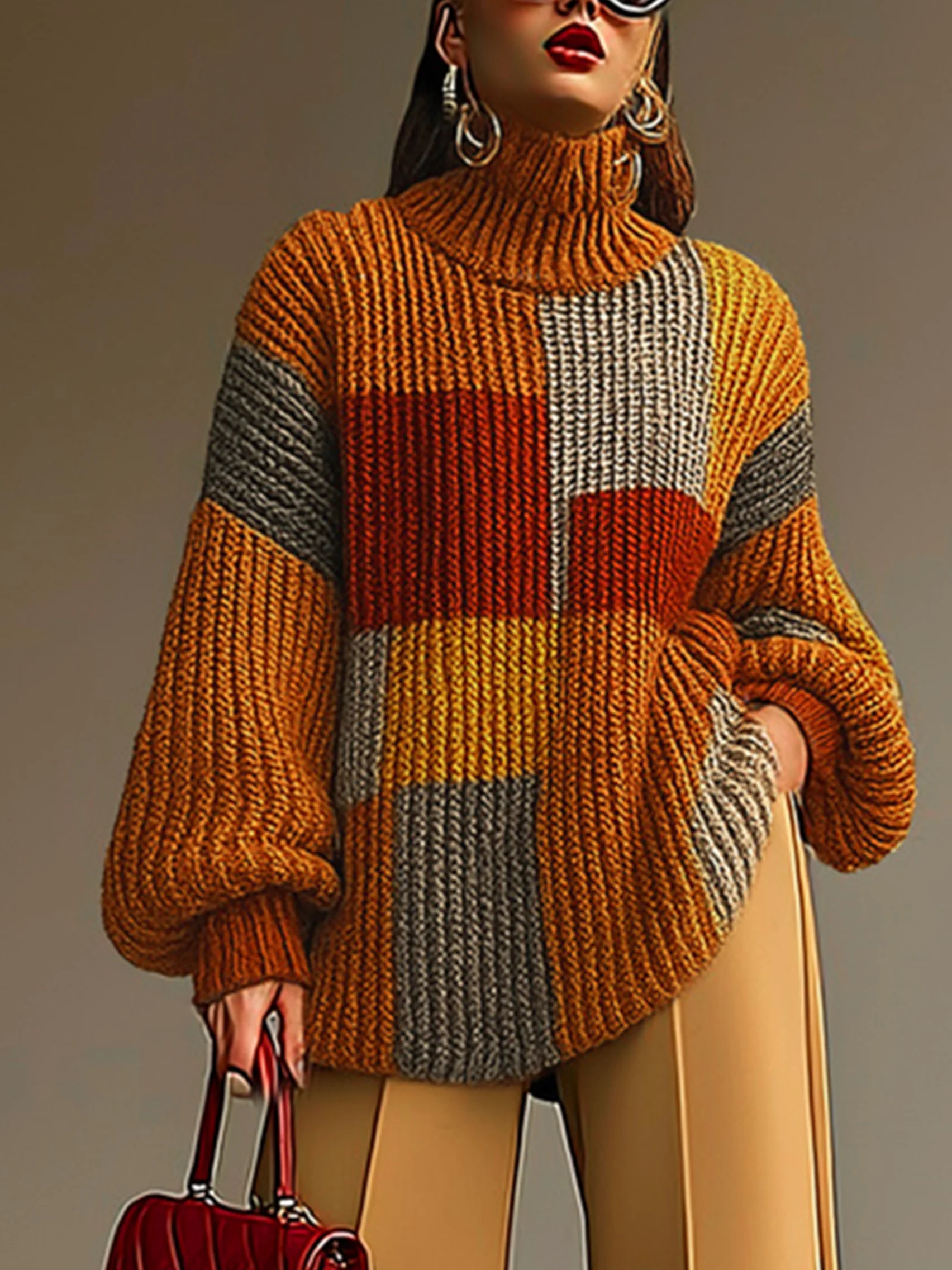 Urban Kariert Rollkragen Pullover