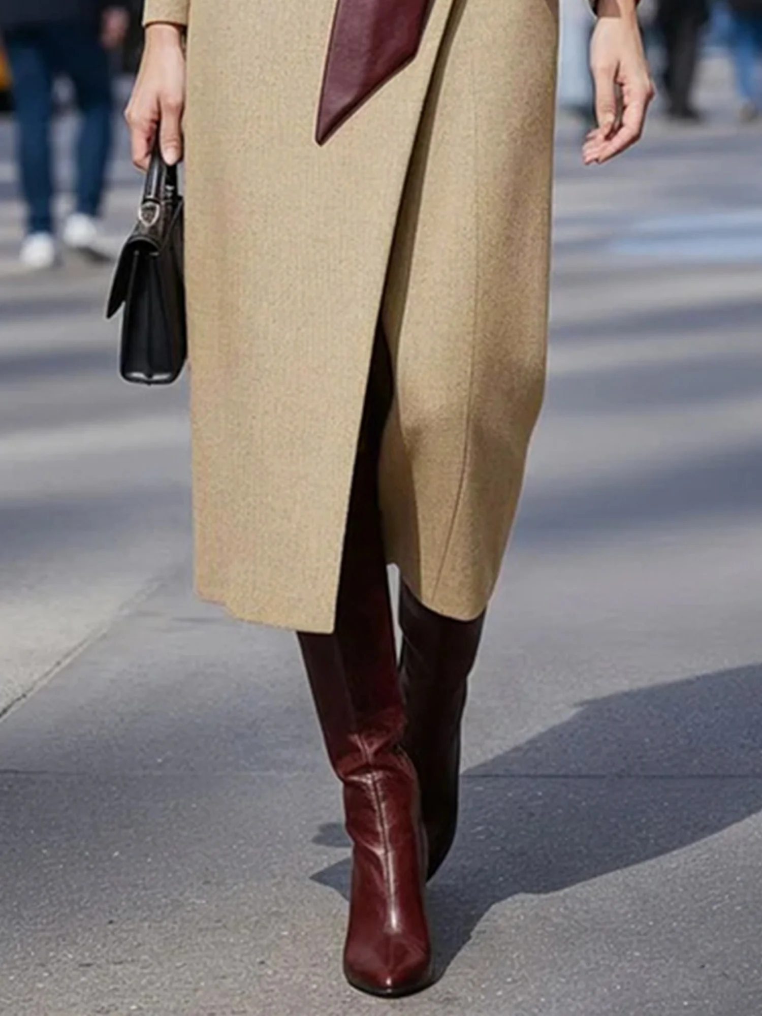 Urban Unifarben Irregulär Handwerkskunst Midikleid mit Gürtel