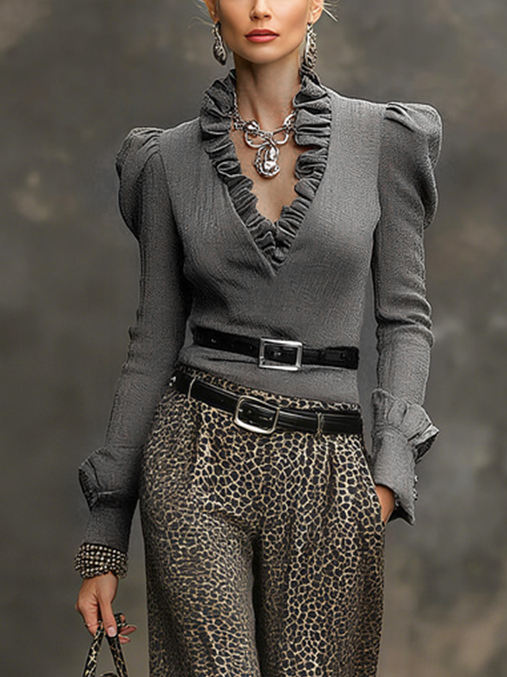 Urban Unifarben Schößchen Ballon-Ärmel Bluse