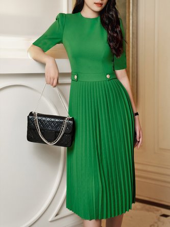 Grün Täglich Halbarm Rundhals Elegant Kleid