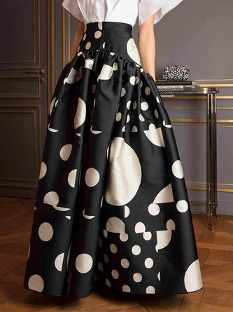 Weit A-Linien Hohe Taille Polka Dots Polka Dots Rock