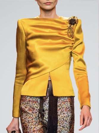 Damen Unifarben Herbst Urban Satin Täglich Regelmäßige Passform Langarm X-Linie Regelmäßig Größe Bluse