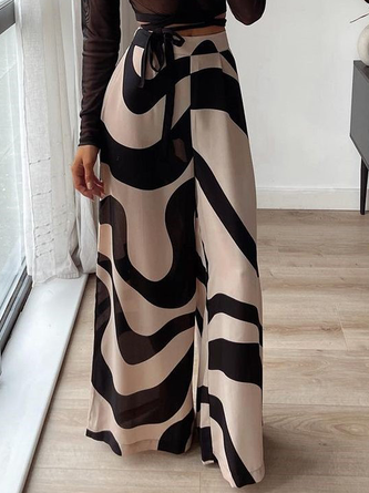 Damen Geometrisch Herbst Urban Polyester Normal Täglich Hose mit Weitem Bein Lang A-Linien Fashion Hosen