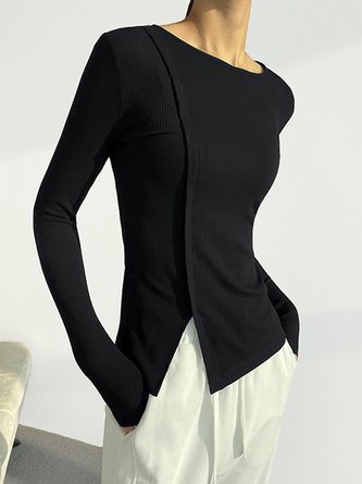 Unifarben Herbst Urban Mikroelastizität Rundhals Regelmäßig S-Linie Regelmäßig Regelmäßig Größe Pullover für Damen