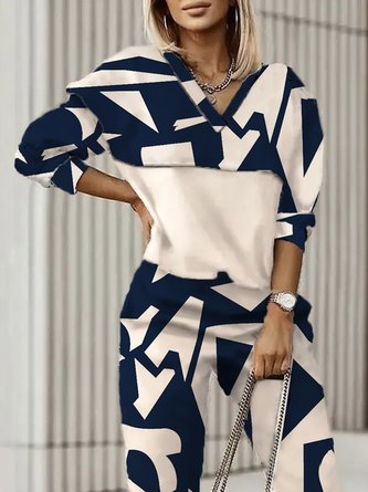 Geometrisch Lässig Herbst V-Ausschnitt Täglich Langarm Regelmäßig H-Linie Regelmäßig Größe Sweatshirts für Damen