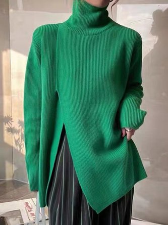 Unifarben Herbst Urban Acryl Täglich Langarm Rollkragen Regelmäßig Regelmäßig Größe Pullover für Damen
