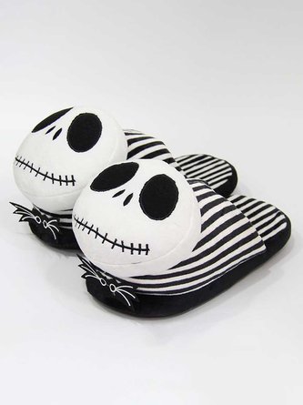 Halloween Schwarz und Weiße Streifen Monster Jack Schädel Spoof-Styling Zuhause Pantoletten