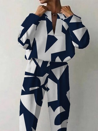Geometrisch Einfach Herbst Polyester Täglich Weit Langarm H-Linie Regelmäßig Bluse für Damen