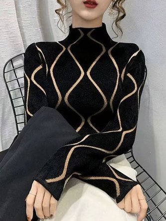 Damen Gestreift Einfach Herbst Acryl Normal Hoch Elastizität Pullover Regelmäßig H-Linie Pullover