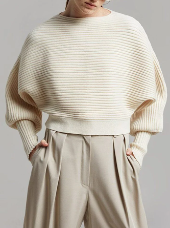 Unifarben Einfach Herbst Polyester Täglich Weit Regelmäßig U-Boot-Ausschnitt H-Linie Pullover für Damen