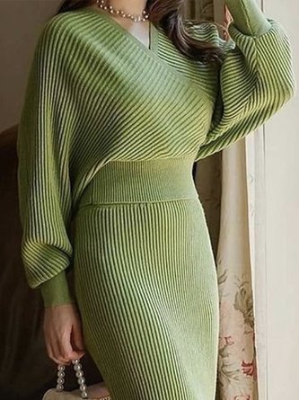 Urban Einfach V-Ausschnitt Langarm Unifarben Pullover