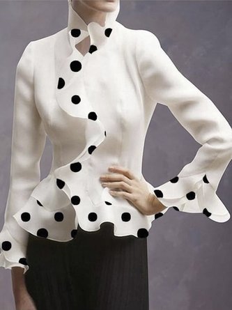 Regelmäßige Passform Elegant Polka Dots Langarm Bluse
