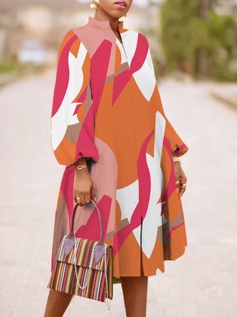 Herbst Täglich Langarm Farbblock Regelmäßige Passform Kleid