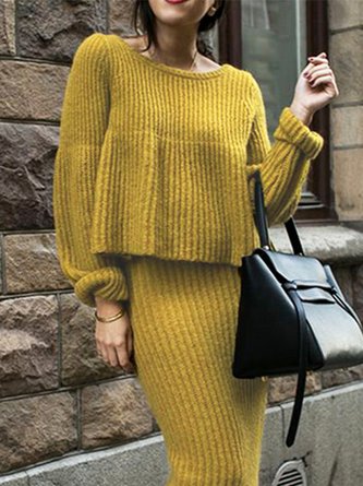 Damen Unifarben Einfach Herbst Weit Langarm Rundhals Wolle/Stricken Regelmäßig Regelmäßig Größe Pullover