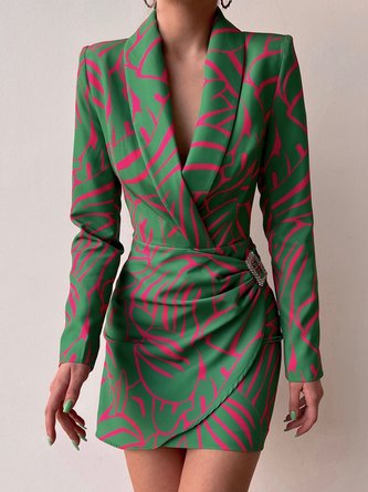 Elegant Schalkragen Abstrakt Print Kleid