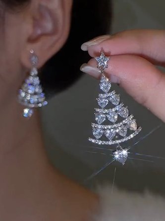 Bankett Party Silber Diamant Herz Ohrringe Weihnachtsbaum-Muster Schmuck
