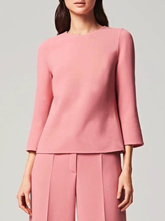 Unifarben Einfach Herbst Mikroelastizität Täglich Weit Rundhals H-Linie Regelmäßig Größe Blusen & Shirts für Damen