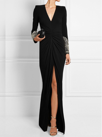 V-Ausschnitt Elegant Warmbohren Regelmäßige Passform Kleid & Party Kleid