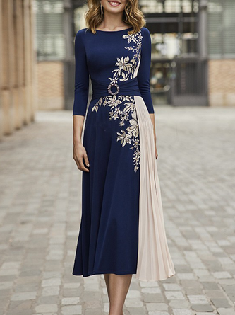 Elegant Regelmäßige Passform Langarm Kleid & Party Kleid