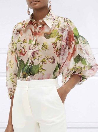 Hemdkragen Elegant Blumenmuster  Bluse
