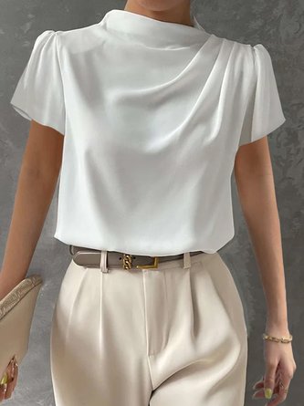 Asymmetrisch Elegant Unifarben Regelmäßige Passform Bluse