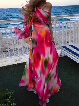 Urlaub zufällig Print Regelmäßige Passform Carmen Kleid