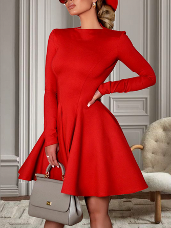 Unifarben Elegant Langarm Mini Party Kleid
