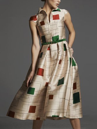 Geometrisch Elegant Regelmäßige Passform Kleid mit Nein Gürtel