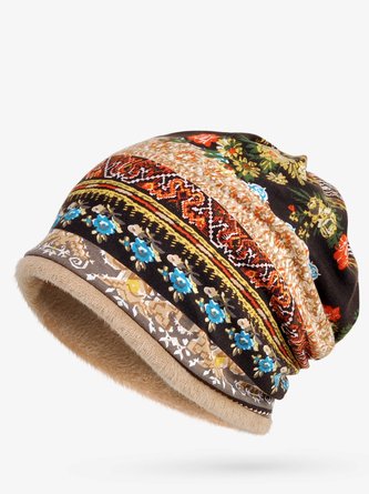 Retro Ethnisch Print Baumwolle Vlies Dual Benutzen Schal Mütze Hut