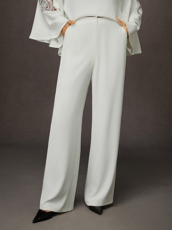 Elegant Unifarben Hose mit Weitem Bein Fashion Hose