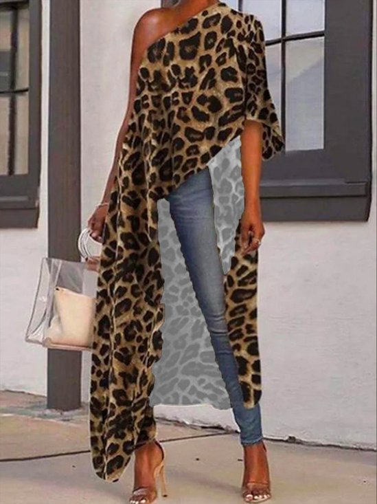 Urlaub Print Leopard Bluse mit Halbarm