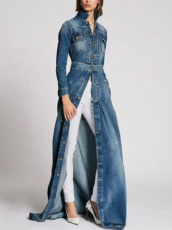 Urban Regelmäßige Passform Denim Langarm Mantel