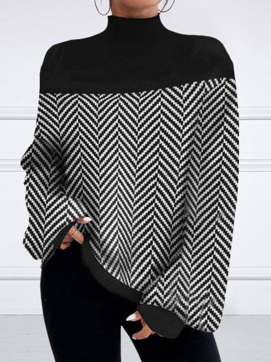 Urban Schick Elegant Pullover Schwarz Weiß mit Streifen H-Linie