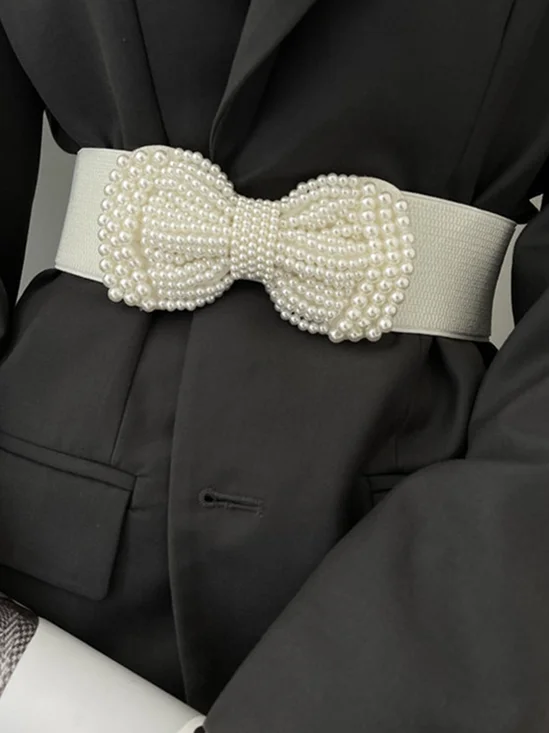 Elegant Nachgemachte Perle Schleife Taille Gürtel Kleid Elastisch Gürtel