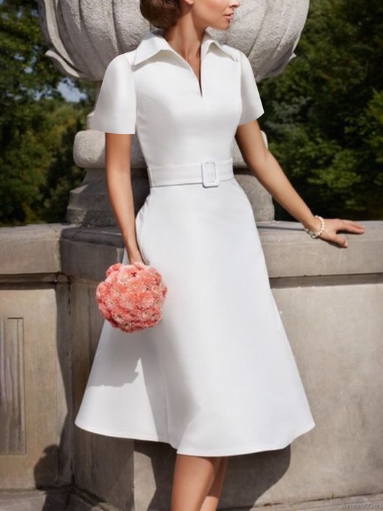 Elegant Unifarben Regelmäßige Passform Kleid mit Gürtel
