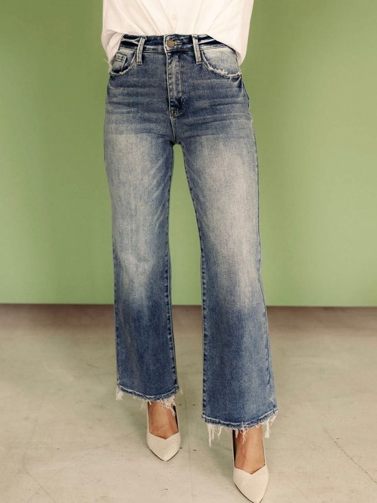 Denim Lässig Unifarben Regelmäßige Passform Jeans