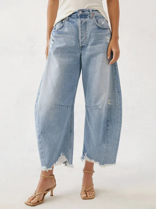 Weit Unifarben Urban Denim Knöchel Jeans