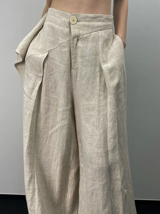 Lässig Unifarben Regelmäßige Passform Baumwolle Leinen Hose