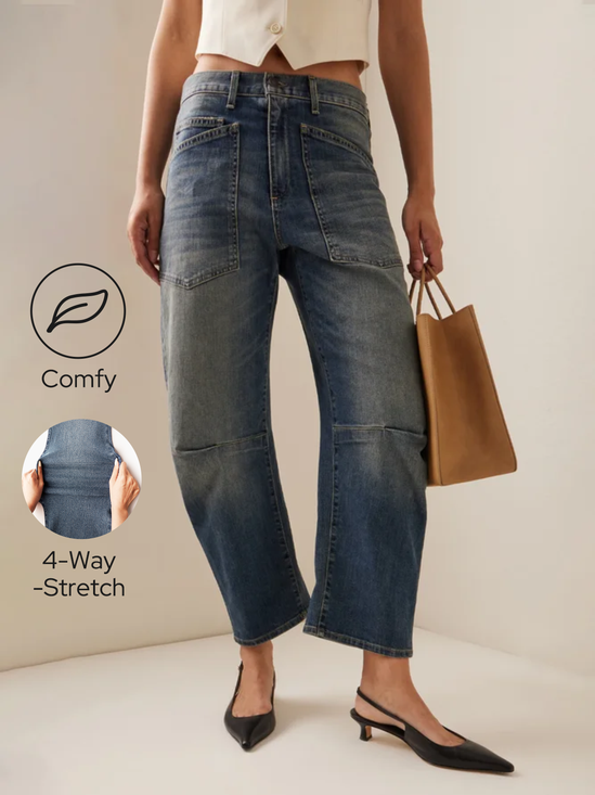 Lässig Unifarben Regelmäßige Passform Denim Jeans