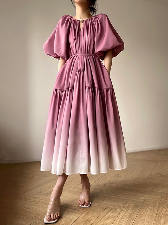 Tasche Patchwork Regelmäßige Passform Elegant Kleid mit Gürtel
