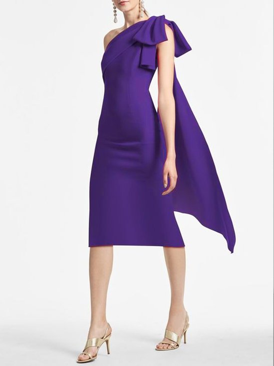 Elegant Schleife Carmen Unifarben Regelmäßige Passform Kleid