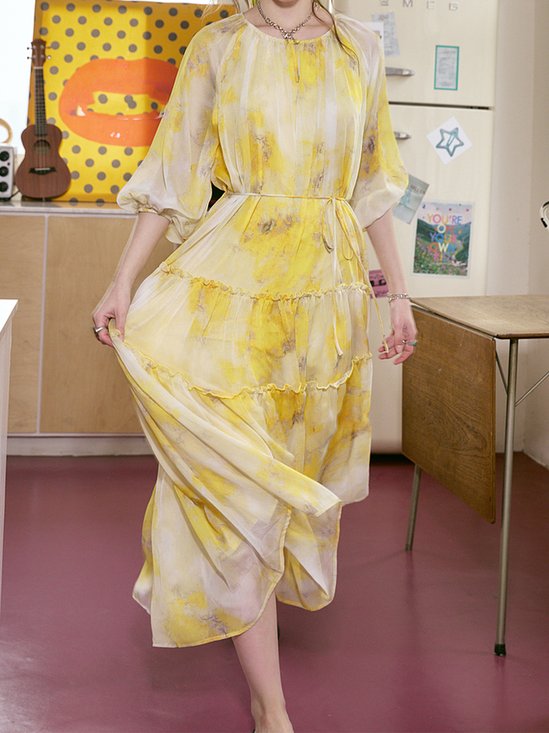Weit Tie-Dye-Muster Elegant Rundhals Kleid