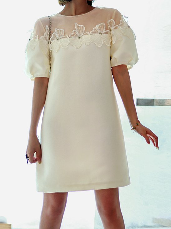Regelmäßige Passform Elegant Unifarben Rundhals Kleid