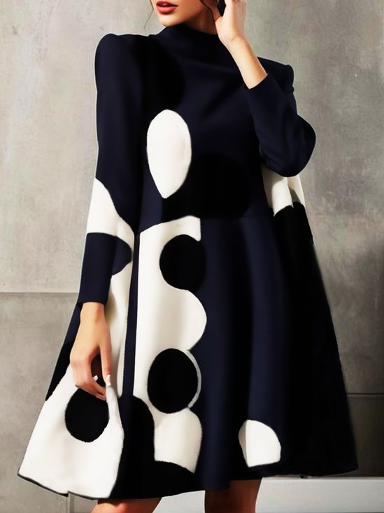 Täglich Stehkragen Polka Dots Langarm Kleid