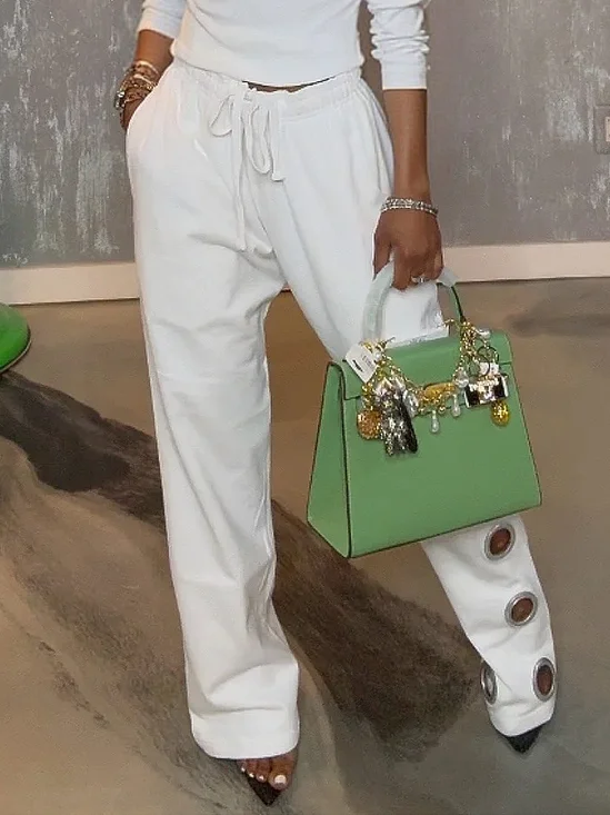 Lässig Unifarben Gerade Hosen