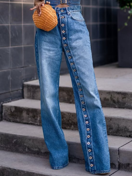 Schnalle Lässig Denim Glatt Jeans